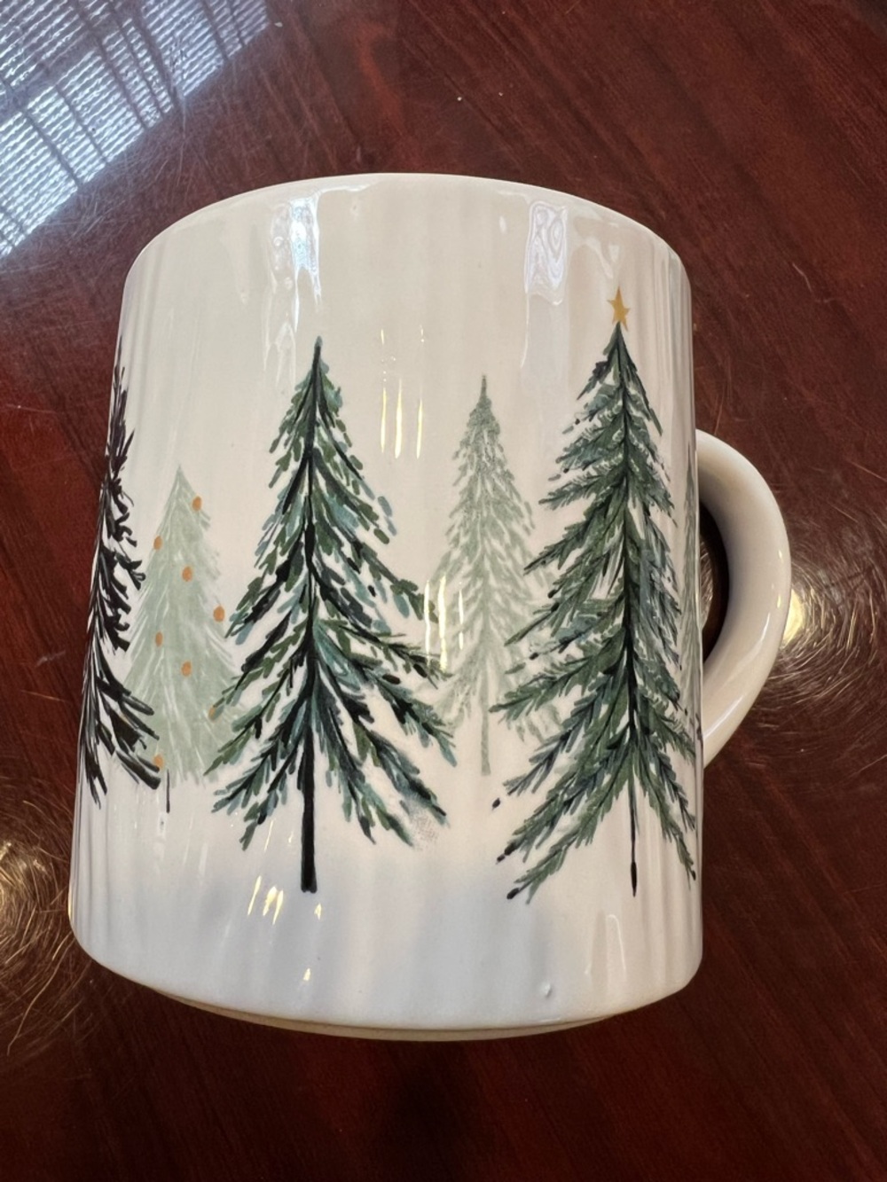 Pier 1 White Ceramic Mug with Green Christmas Tree Design